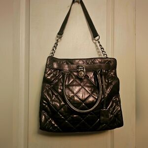 Authentic Michael Kors Hamilton Quilted Gunmetal Leather Large Bag